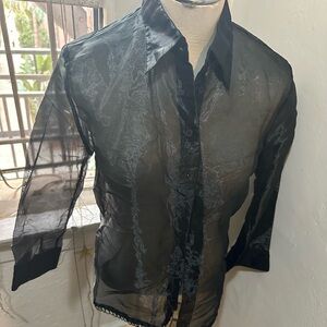 bebe woman’s  Sheer Black Button Down Shirt